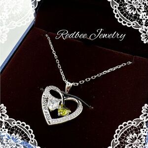 NIB Redbee 18k white GP over s925 “I Love You”, green/white CZ diamond necklace!